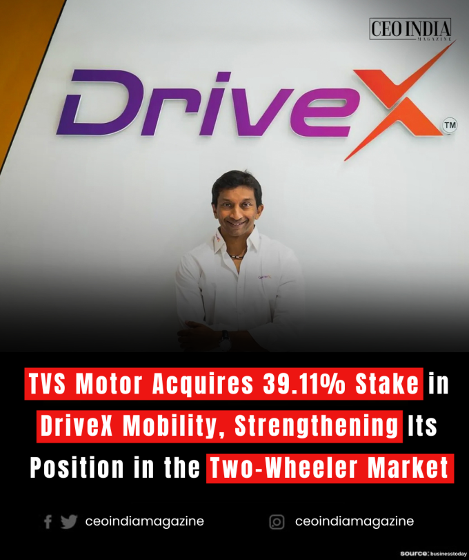 TVS Motor Acquires 39.11% Stake in DriveX Mobility, Strengthening Its Position in the Two-Wheeler Market