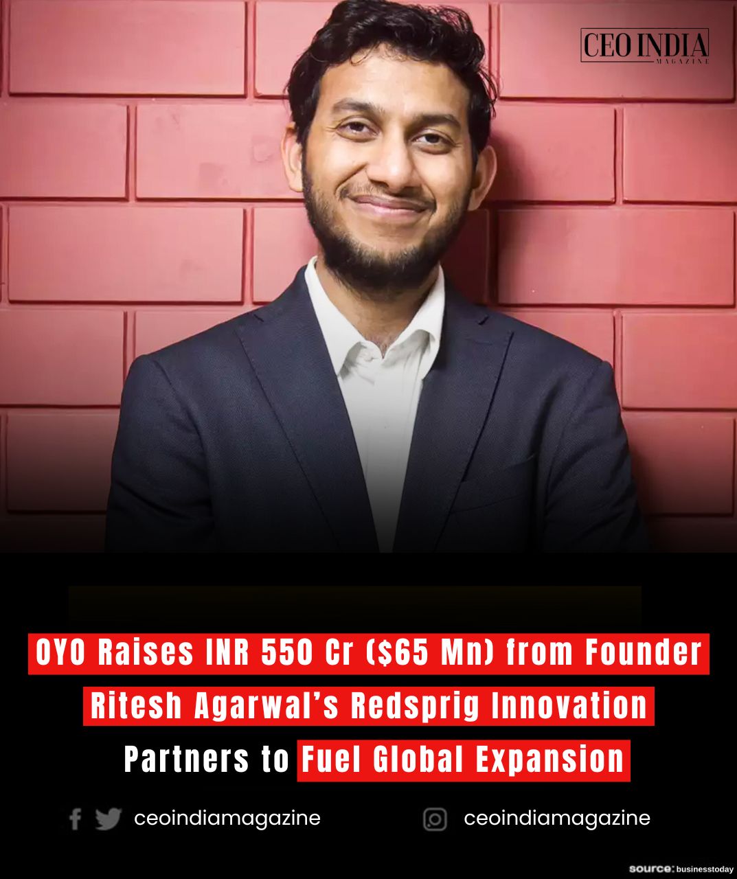 OYO Raises INR 550 Cr ($65 Mn) from Founder Ritesh Agarwal’s Redsprig Innovation Partners to Fuel Global Expansion