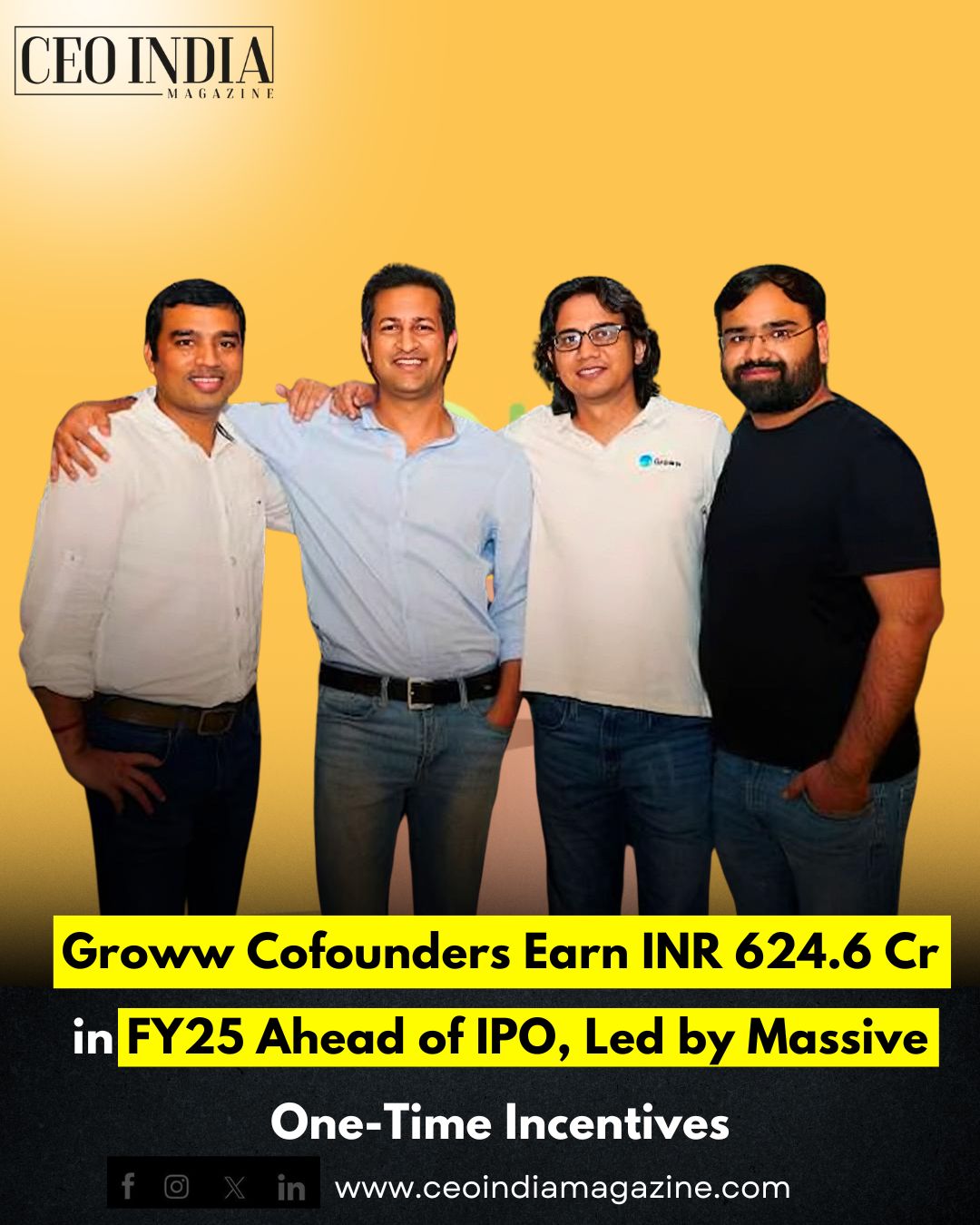 Groww Cofounders Earn INR 624.6 Cr in FY25 Ahead of IPO, Led by Massive One-Time Incentives