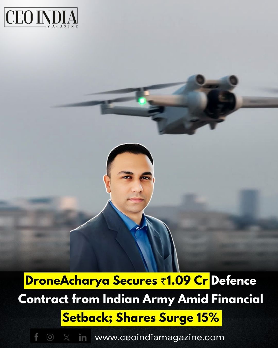 DroneAcharya Secures ₹1.09 Cr Defence Contract from Indian Army Amid Financial Setback; Shares Surge 15%